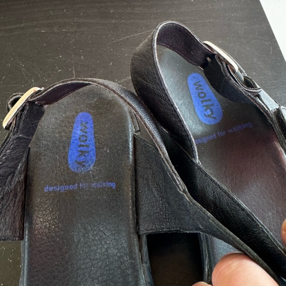 Wolky Shira Black Leather Wedge Sandals - Picture 6 of 7